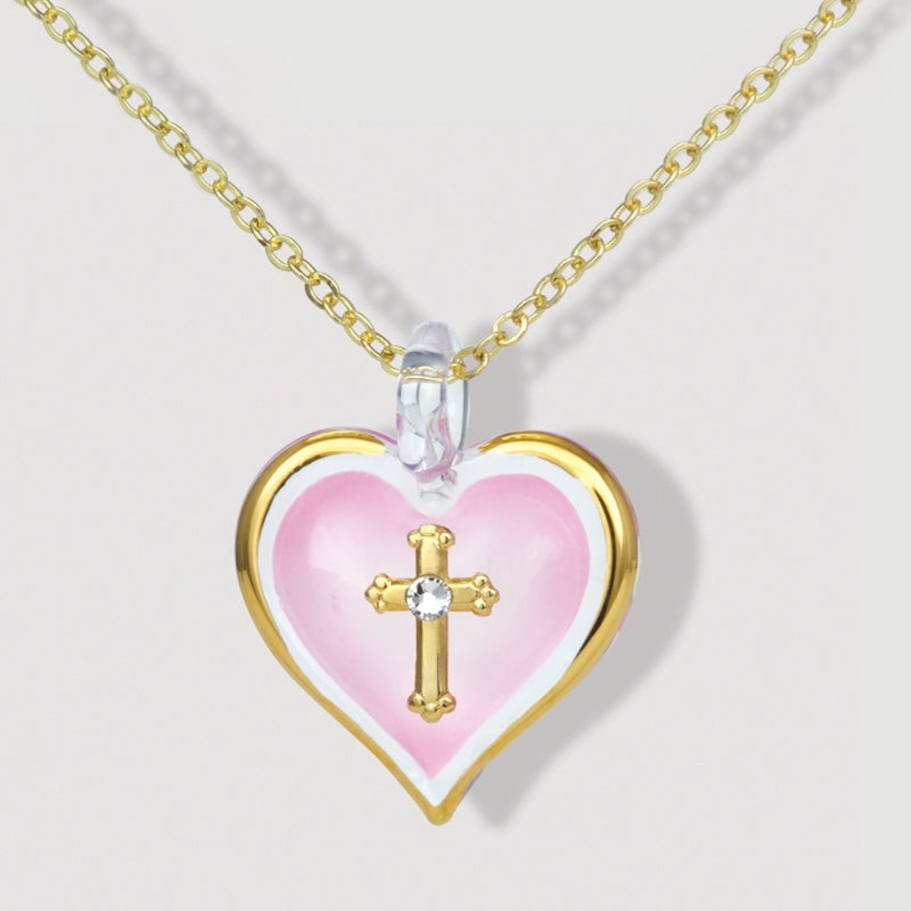 Glass Baron Handmade Glass Jewelry NIB Glass Heart with Cross
